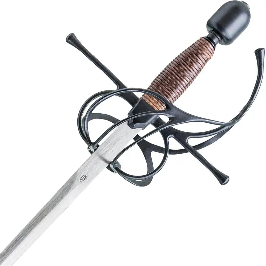 Kingston Arms Swept Hilt Rapier - High Carbon Stainless Blade Brown Cord Wrapped Handle 42.88 Inch Overall by Kingston Arms