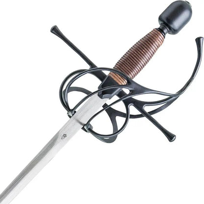Kingston Arms Swept Hilt Rapier - High Carbon Stainless Blade Brown Cord Wrapped Handle 42.88 Inch Overall by Kingston Arms