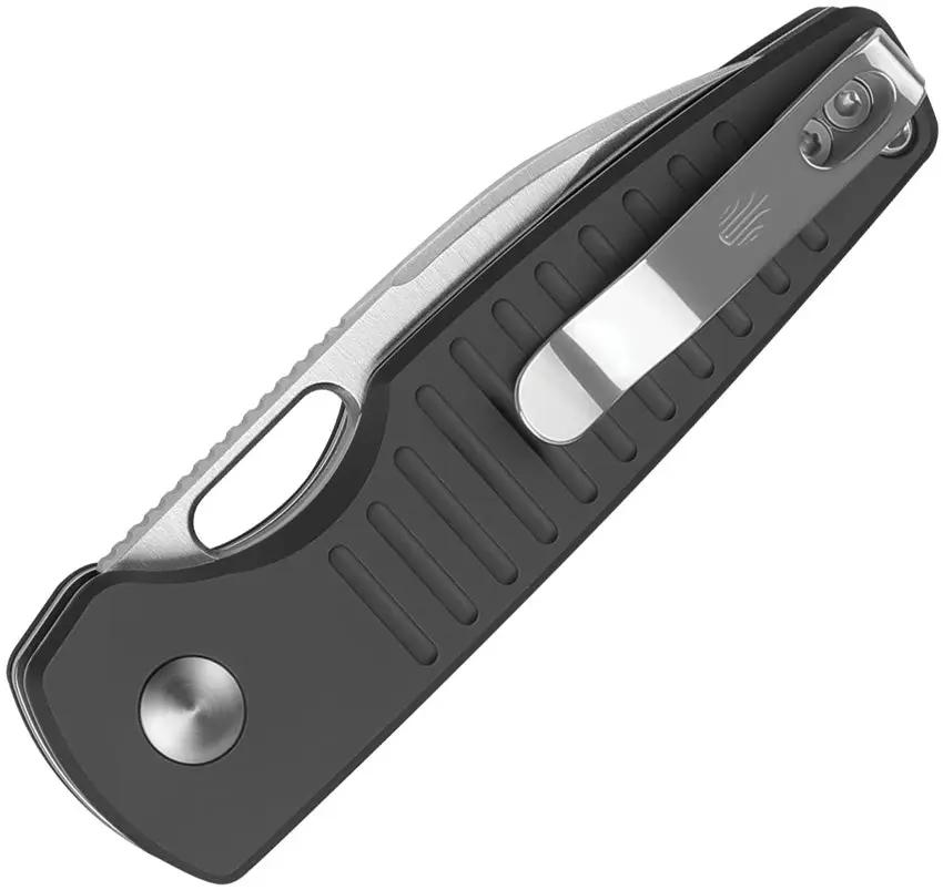 Kizer Cutlery Parakeet Button Lock Knife Black Aluminum Handle 2.5 Inch Satin Nitro V Drop Point Blade EDC by Kizer Cutlery