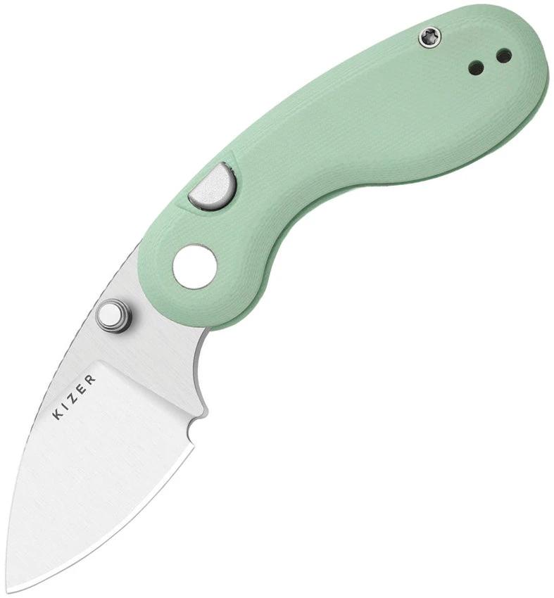 Kizer Cutlery Microbe Button Linerlock Knife Green G10 Premium 14C28N Sandvik Drop Point For Everyday Carry Enthusiasts by Kizer Cutlery