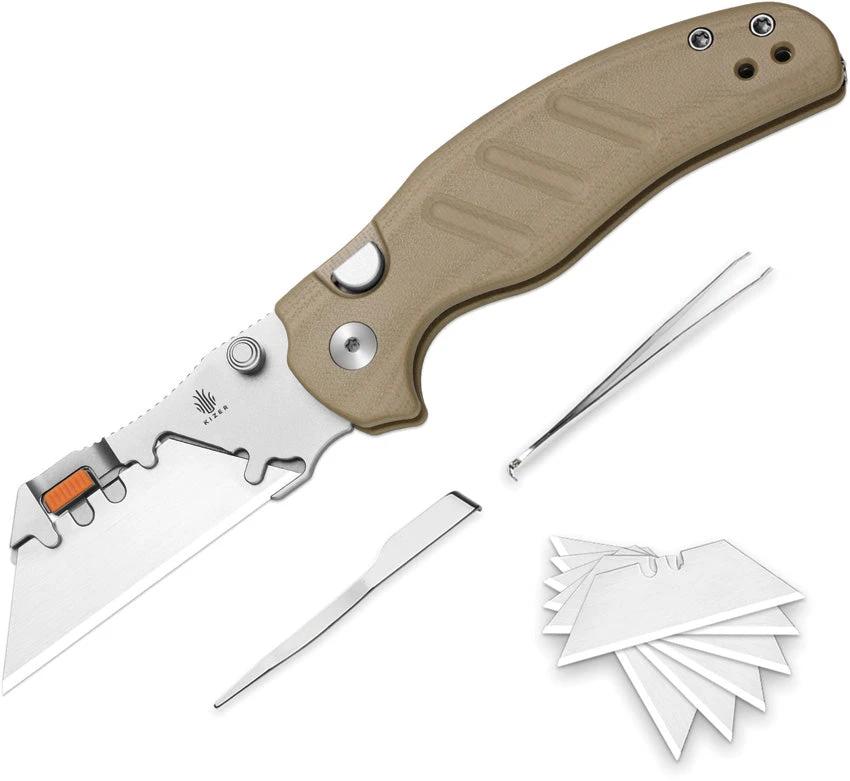 Kizer Cutlery C01C Uti 2 Button Lock TanG10 V348829JNA2 by Kizer Cutlery