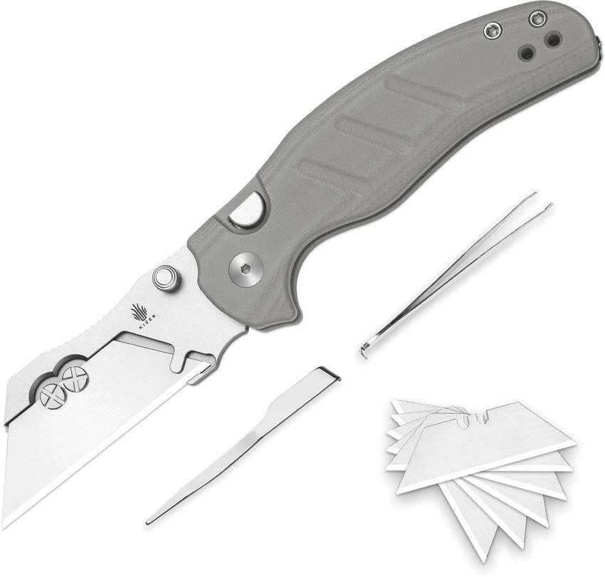 Kizer Cutlery C01C Uti 1 Button Lock Gray V3488.29JSA1 by Kizer Cutlery