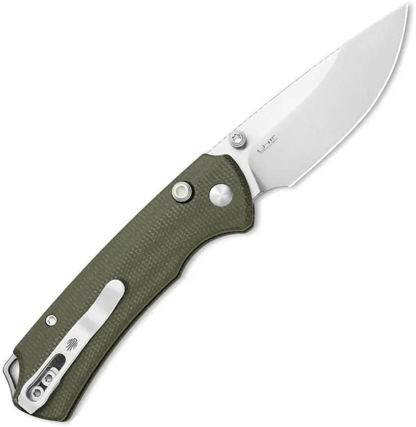 Kizer Cutlery T1 Button Lock Knife with Nitro V Drop Point Blade and Green Micarta Handle for EDC Enthusiasts by Kizer Cutlery