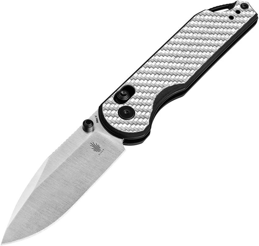 Kizer Cutlery Assassin Clutch Knife Satin Nitro V Blade 4.25 Inch Closed For EDC Enthusiasts Silver CF G10 Handle by Kizer Cutlery