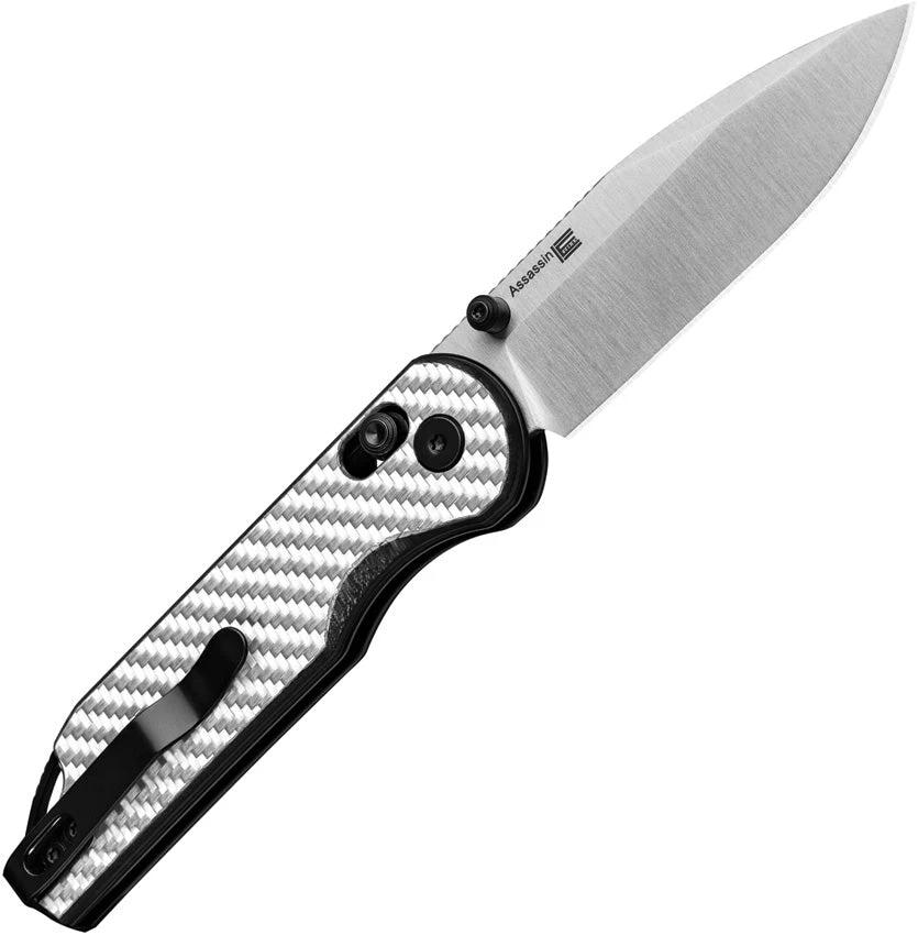 Kizer Cutlery Assassin Clutch Knife Satin Nitro V Blade 4.25 Inch Closed For EDC Enthusiasts Silver CF G10 Handle by Kizer Cutlery
