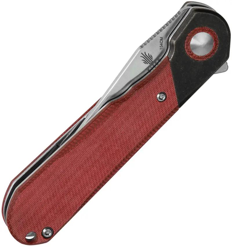 Kizer Comet Linerlock Knife Red Denim Micarta 154CM Satin Clip Point 4 Inch Closed For EDC Enthusiasts by Kizer Cutlery