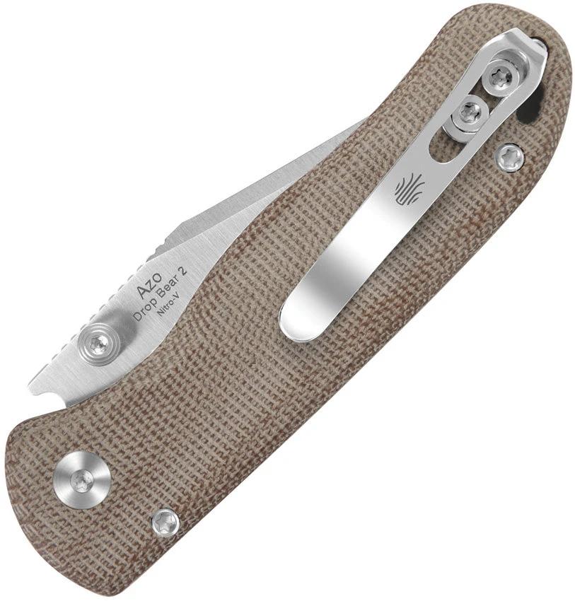 Kizer Cutlery Drop Bear 2 Button Lock Folding Knife Satin Nitro V Clip Point Blade Canvas Micarta Handle For EDC by Kizer Cutlery