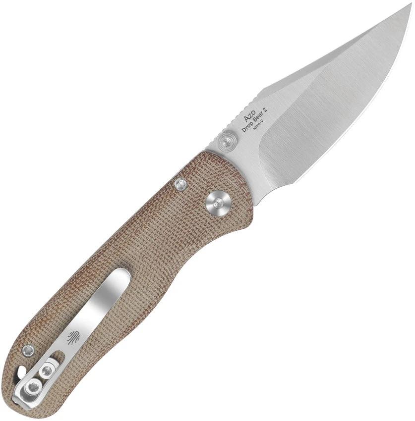 Kizer Cutlery Drop Bear 2 Button Lock Folding Knife Satin Nitro V Clip Point Blade Canvas Micarta Handle For EDC by Kizer Cutlery