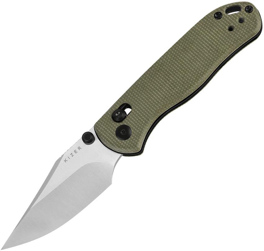 Kizer Drop Bear 2 Premium Clutch Lock Knife With Satin Nitro V Clip Point Blade Green Micarta Handle For EDC Enthusiasts by Kizer Cutlery
