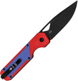 Kizer Cutlery Militaw Framelock Knife Nitro V Black Stonewash Blade Red G10 With Blue Inlay For EDC Enthusiasts by Kizer Cutlery