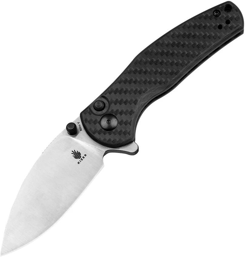 Kizer Mini Grouper Button Lock EDC Knife With Nitro V Blade And Carbon Fiber Handle by Kizer Cutlery
