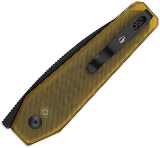 Kizer Tomb Button Lock Folding Knife Premium Amber PEI Handle Nitro V Blade DLC Black 4.38in Closed EDC by Kizer Cutlery