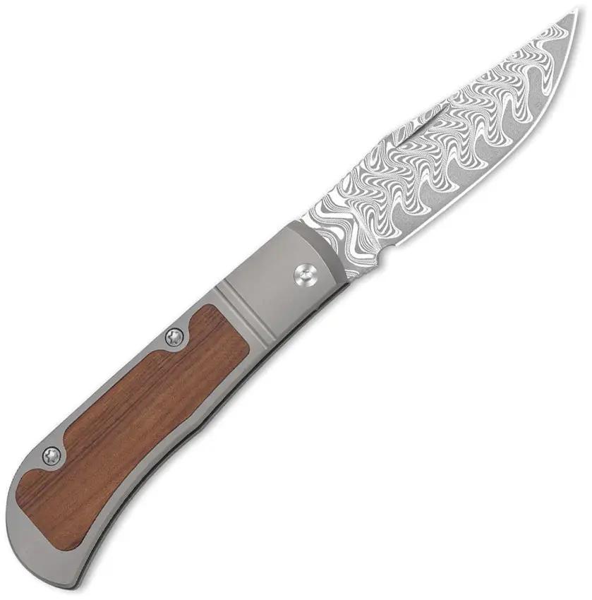 Kizer Cutlery Trestle Damascus Slip Joint Edc Knife With Acid Washed Clip Point Blade And Titanium Wood Inlay by Kizer Cutlery