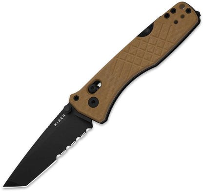 Kizer Cutlery Aegis T Clutch Lock Tan EDC Knife With Partially Serrated AEBL Blade And G10 Handle by Kizer Cutlery