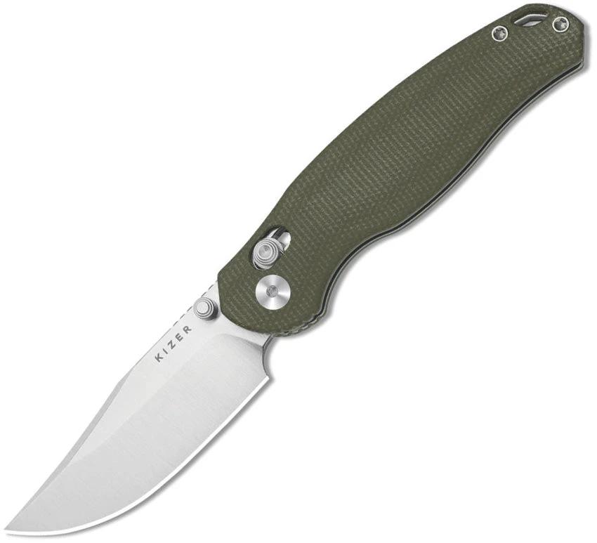 Kizer Cutlery Phoca CC Clutch Lock Knife Green Micarta Handle EDC Enthusiasts Satin AEBL 3in Blade by Kizer Cutlery