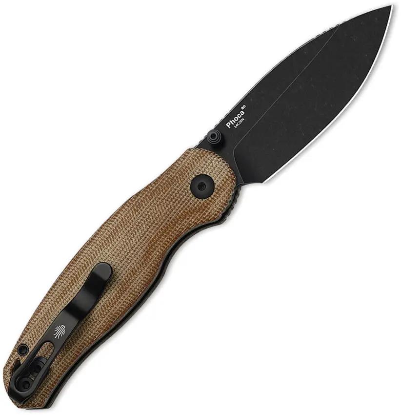 Kizer Cutlery Phoca BD Button Linerlock EDC Knife With Premium Brown Canvas Micarta Handle 14C28N Sandvik Stainless by Kizer Cutlery