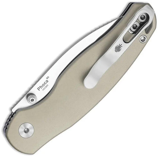 Kizer Cutlery Phoca BD Button Linerlock EDC Knife 4.13in Closed 3in Satin 14C28N Sandvik Blade Gray Aluminum by Kizer Cutlery