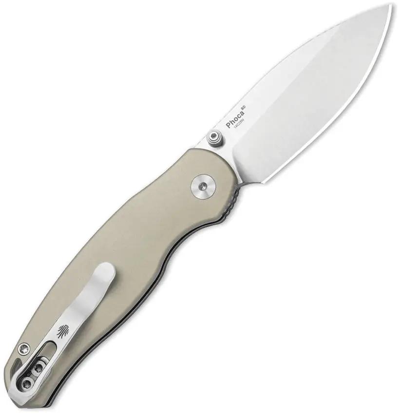 Kizer Cutlery Phoca BD Button Linerlock EDC Knife 4.13in Closed 3in Satin 14C28N Sandvik Blade Gray Aluminum by Kizer Cutlery