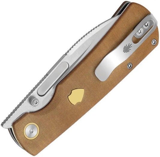 Kizer Retro Linerlock Micarta EDC Knife Nitro V Blade 3.5in Satin Drop Point Brown Handle Pocket Clip by Kizer Cutlery
