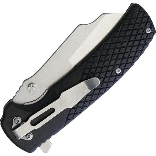 Komoran Linerlock Black G10 Knife - 4.63 Inch Closed, 3.5 Inch Stonewashed Stainless Blade, Extended Tang by Komoran