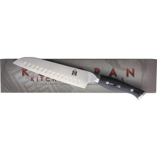 Komoran Santoku KO030 HO100 - 7.5 Inch Damascus Steel Blade Full Tang With Black And White Micarta Handle by Komoran