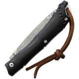 Komoran Bamboo Damascus Folder BF210637 - Compact 2.13 Inch Blade Black Pakkawood Handle Lanyard Hole by Komoran