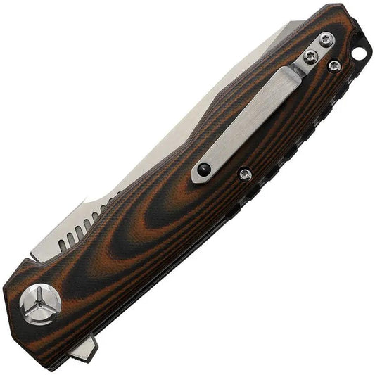 Komoran G10 Linerlock BF210631 - 3.75in Satin Blade, Black And Orange G10 Handle, Extended Tang, Lanyard Hole by Komoran