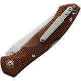 Komoran Doris Lockback Brown Micarta - Stainless Steel Satin Blade, 4.5 Inch Closed, Lanyard Hole, Pocket Clip by Komoran