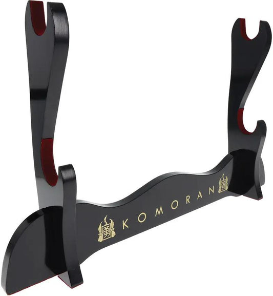 Komoran Two Sword Stand KO042 KE006WD - Sturdy Black Wood Display For Two Swords by Komoran