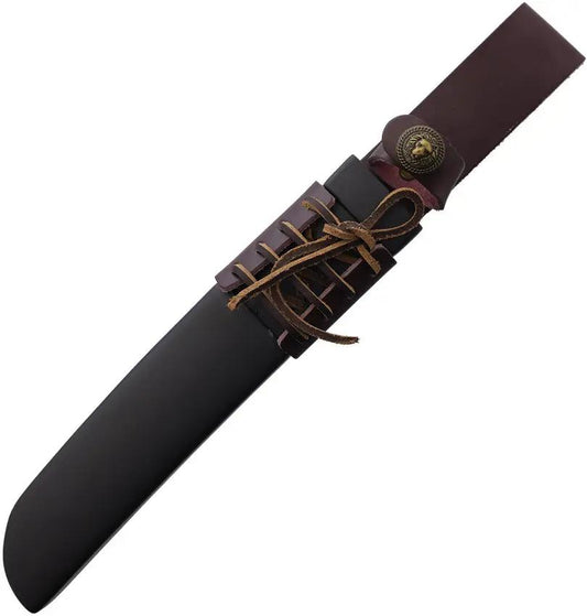 Komoran Warlord Tanto Ebony KO049 14 Inch Satin Blade Ebony Handle Full Tang Leather Belt Sheath by Komoran