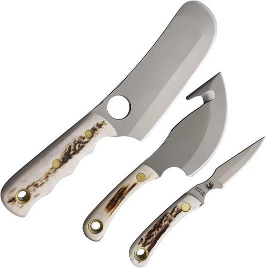 Knives Of Alaska Triple Combo Stag 00031FG - Bead Blast D2 Tool Steel Blades With Stag Handles, Full Tang Set by Knives Of Alaska