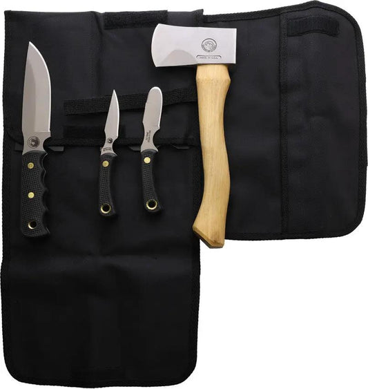 Knives Of Alaska Hunter Pro Pack 00250FG - Comprehensive Axe And Fixed Blade Knife Set With SureGrip And Nylon Roll by Knives Of Alaska