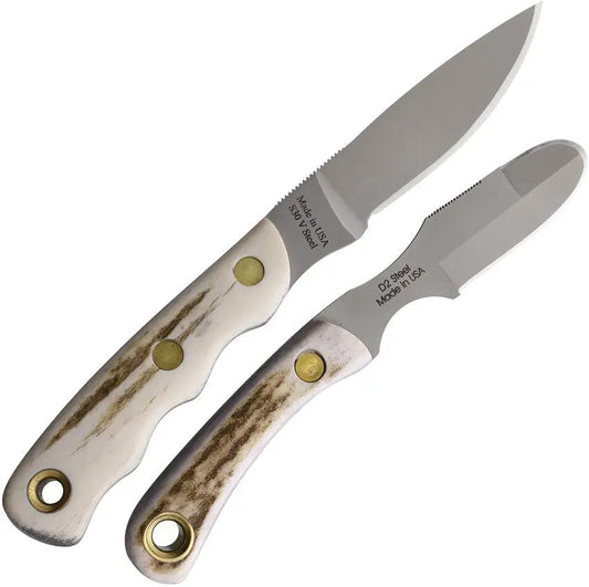 Knives Of Alaska Alpha Wolfe Muskrat Combo - Stag Handle Bead Blast S30V Blades Full Tang by Knives Of Alaska