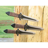 Kit Rae Hellhawk Throwing Triple Set KR0057 - 9.75in, Two Tone Double Edge Stainless Blades, Leather Wrapped Handles by Kit Rae
