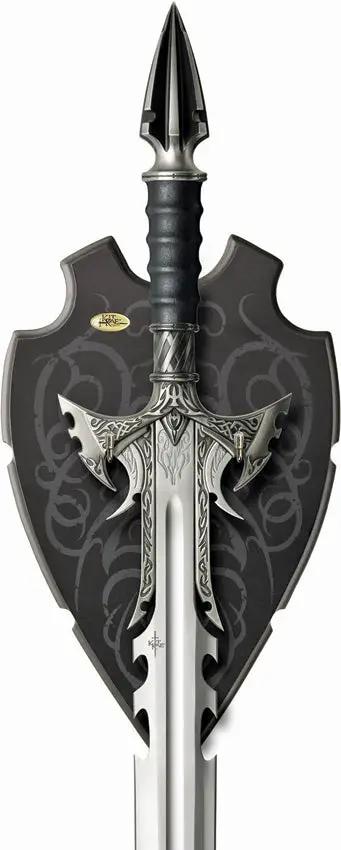 Kit Rae Universal Sword Plaque KR0062 - Black Wooden Display Plaque With Blue Fantasy Tribal Designs by Kit Rae
