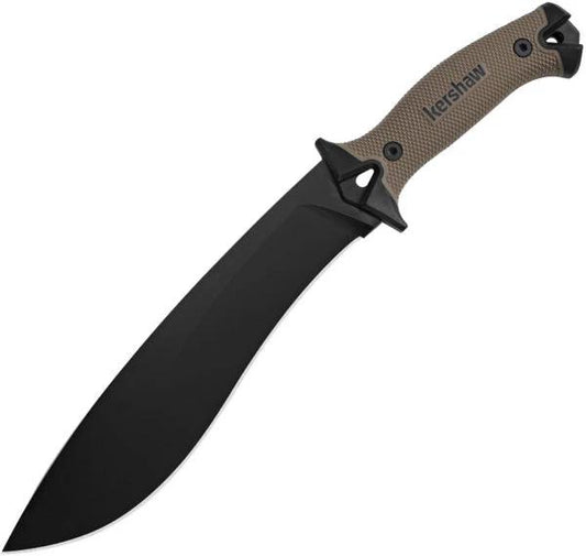 Kershaw Camp 10 Machete Tan 16 Inch Outdoor Enthusiasts Survival Tool With 10 Inch 65Mn Blade Extended Tang FRN Handle by Kershaw