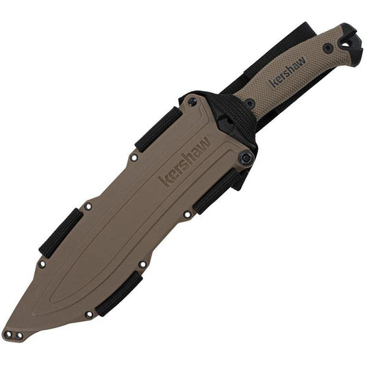 Kershaw Camp 10 Machete Tan 16 Inch Outdoor Enthusiasts Survival Tool With 10 Inch 65Mn Blade Extended Tang FRN Handle by Kershaw