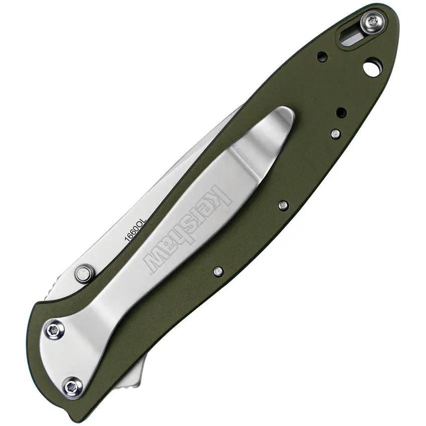 Kershaw Leek Linerlock Assisted Opening Olive 1660OL Bead Blast 14C28N Blade SpeedSafe EDC Knife by Kershaw