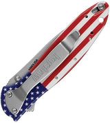Kershaw Leek Linerlock Assisted Opening Knife USA 1660USA Bead Blast 14C28N Flag Pattern Handle EDC by Kershaw