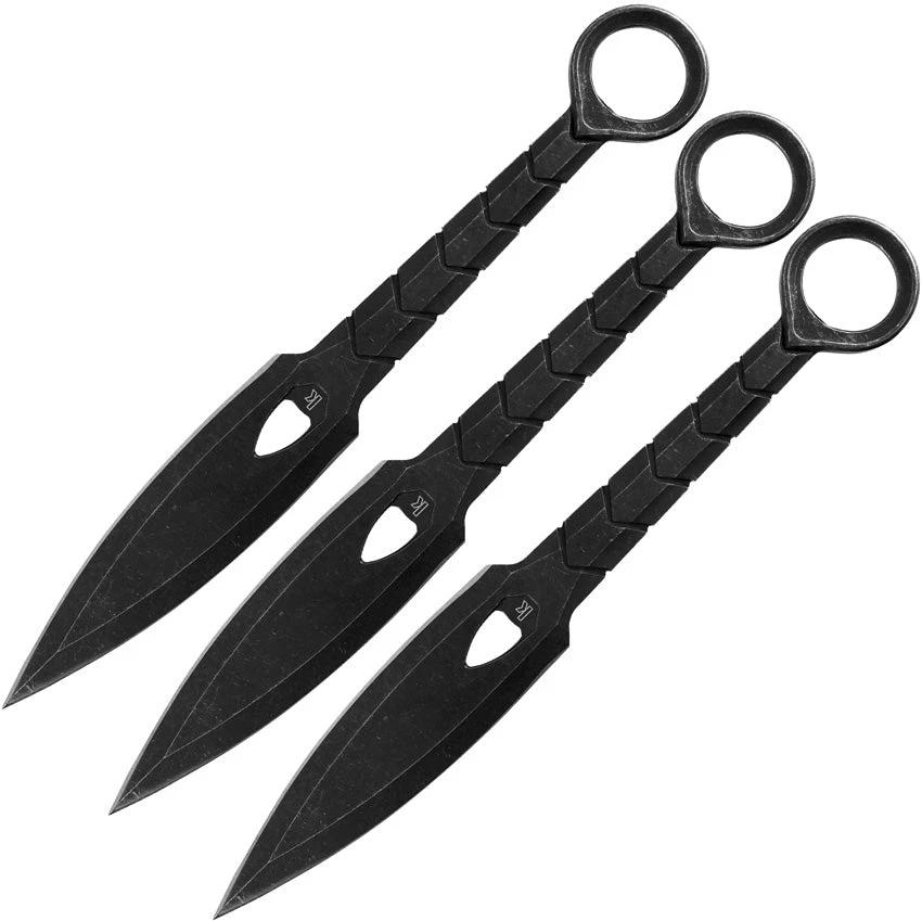Kershaw Aethon Throwing Knives Full Tang BlackWash 3Cr13 Stainless With Finger Ring Belt Sheath For Tactical Enthusiasts by Kershaw
