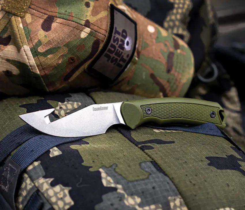 Kershaw Deschutes Guthook Skinner Knife For Hunters 4In D2 Blade Full Tang Green Handle by Kershaw