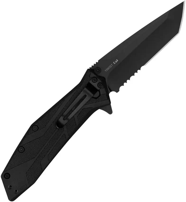 Kershaw Brawler Linerlock Assisted Opening Knife For Everyday Carry Enthusiasts Black Traction Coated 8Cr13MoV Tanto by Kershaw
