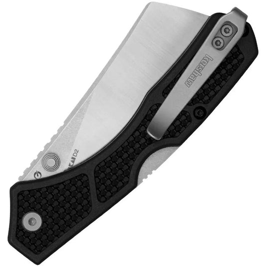 Kershaw Hatch Lockback Knife Black 2043 for EDC, D2 Tool Steel Cleaver Blade with Stonewash Finish and Pocket Clip by Kershaw