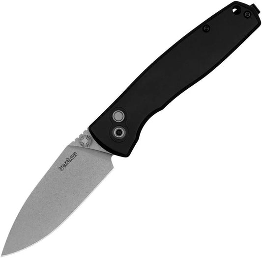 Kershaw Kindred Button Lock Knife Durable Black Aluminum Handle 4.25 Inch Closed Stonewash D2 Spear Point EDC by Kershaw
