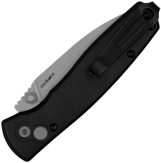 Kershaw Kindred Button Lock Knife Durable Black Aluminum Handle 4.25 Inch Closed Stonewash D2 Spear Point EDC by Kershaw