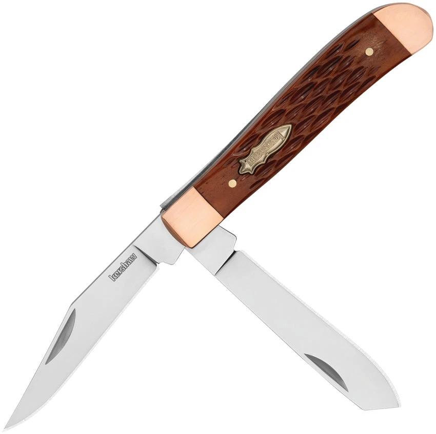 Kershaw Gadsden Folder 4381BJB EDC Knife For Collectors, 3.5in Closed, Satin D2 Clip And Spey Blades, Brown Jigged Bone by Kershaw