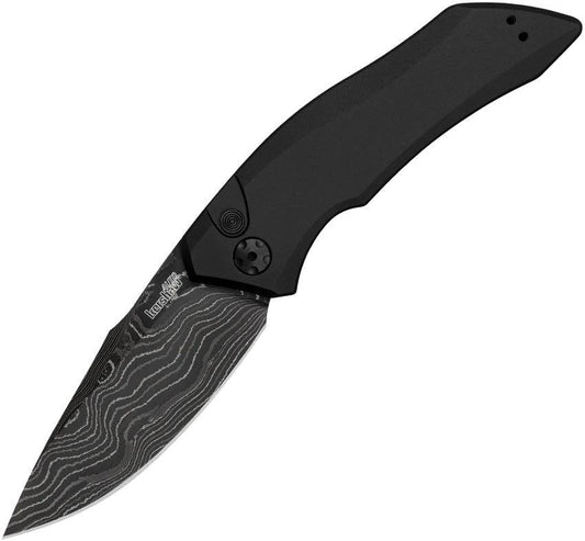 Kershaw Auto Launch Damascus Blade EDC Knife With One Button Lock And Black Aluminum Handle by Kershaw
