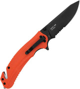 Kershaw Barricade Linerlock Assisted Opening Knife 3.5 Inch Black Serrated Blade Orange GRN Handle Glass Breaker For EDC by Kershaw