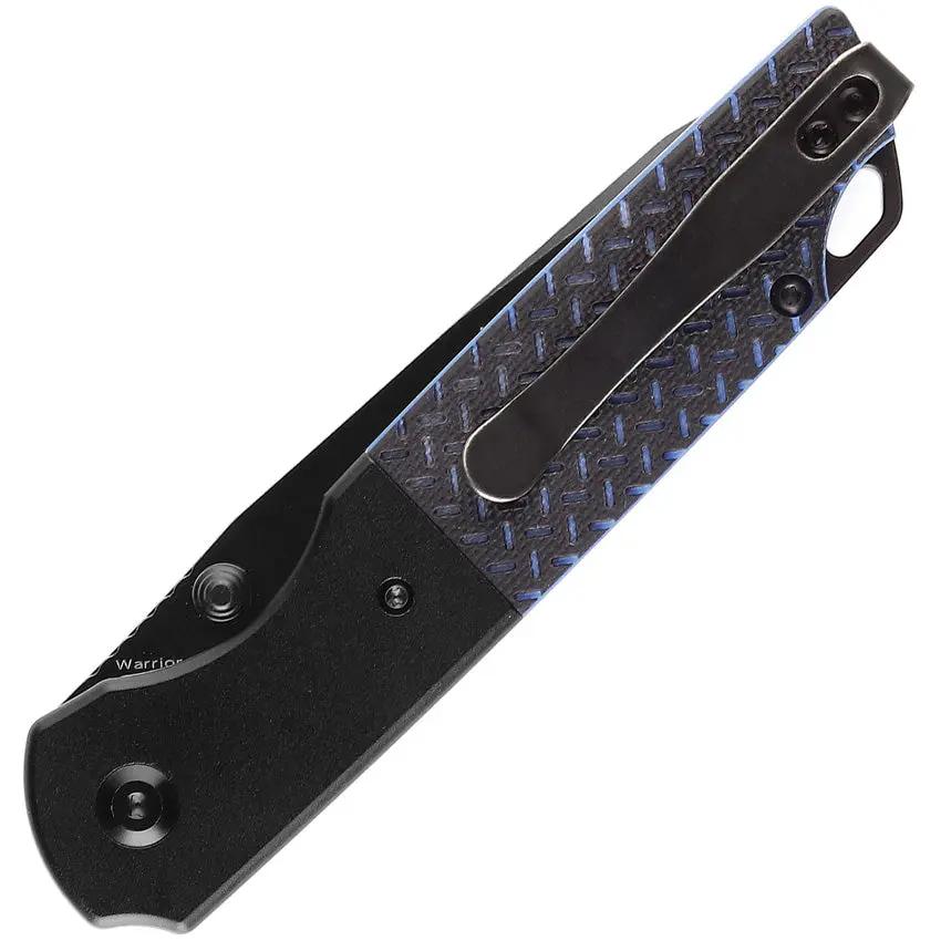 Kansept Knives Warrior Linerlock Black Blue TiNi Coated D2 Tanto Folding Knife With Pouch by Kansept Knives