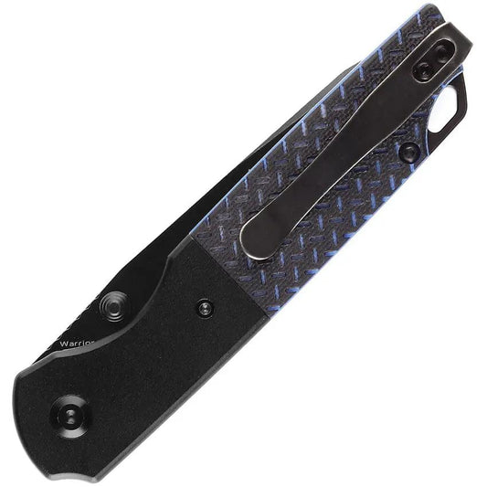 Kansept Knives Warrior Linerlock Black Blue TiNi Coated D2 Tanto Folding Knife With Pouch by Kansept Knives